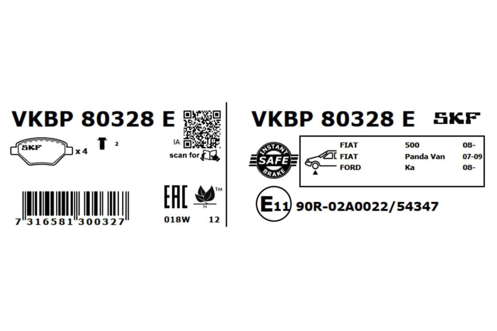 Jeu de 4 plaquettes de frein SKF ref. VKBP 80328 E